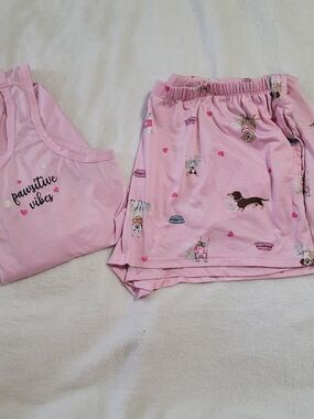 Joyspun Womens Pajama Set Sz XL Pink Tank Top Shorts Dogs Puppies Pugs Frenchies